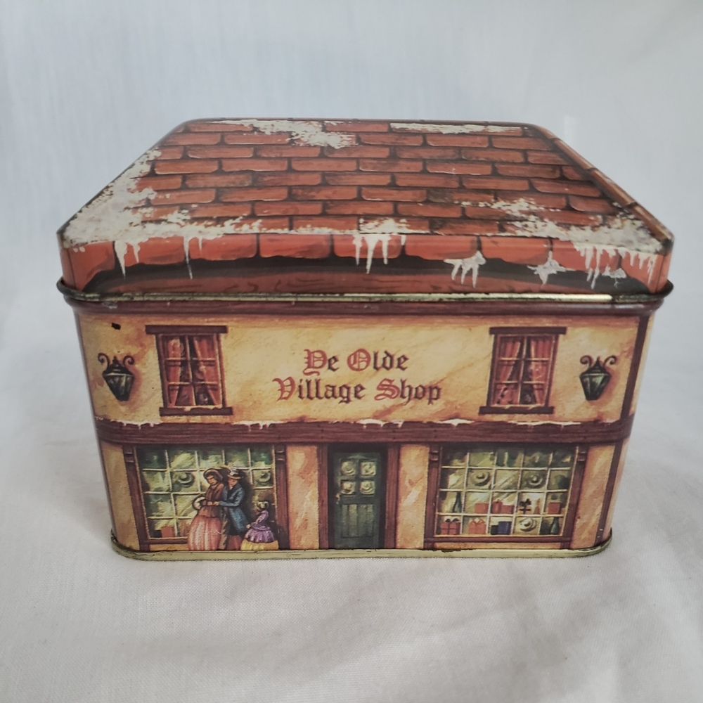 Vintage Tin Ye Olde Village Store Christmas Winter Holidays